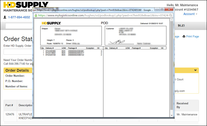 Order Status Delivery Proof